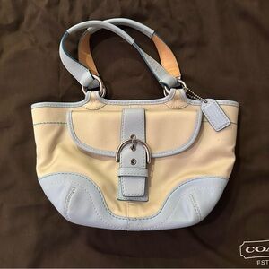 Coach Soho Canvas Leather Small Tote in Baby Blue/Cream